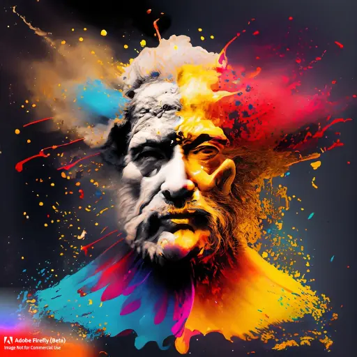 Firefly_picture+of colorful mud explosions and paint splashes and splitters but as portrait of albert einstein, black red and gold_graphic,dramatic_light_26156